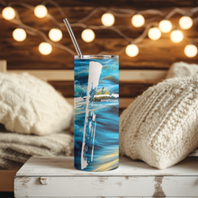 Load image into Gallery viewer, Forgiven tumbler with scripture design, 20oz stainless steel Christian drinkware on wooden table