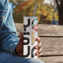 Load image into Gallery viewer, Side angle of Yeshua™ Lion of Judah tumbler showing detailed lion illustration blended with YESHUA text.