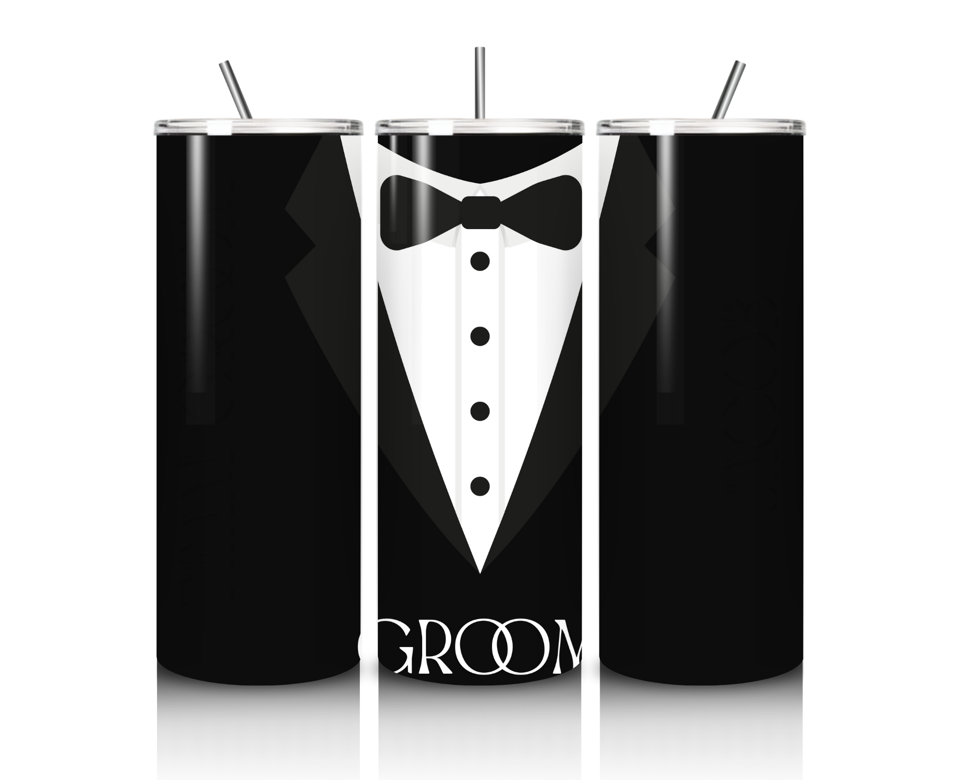 20oz stainless steel tumbler with tuxedo design, custom groom wedding party gift tumbler.