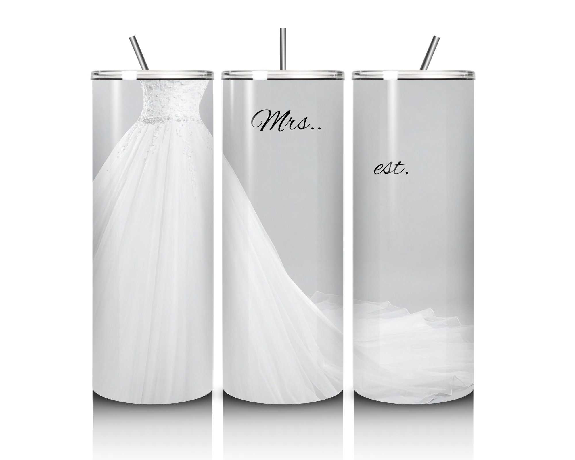  20oz stainless steel bridal tumbler with white dress design, wedding keepsake gift for brides