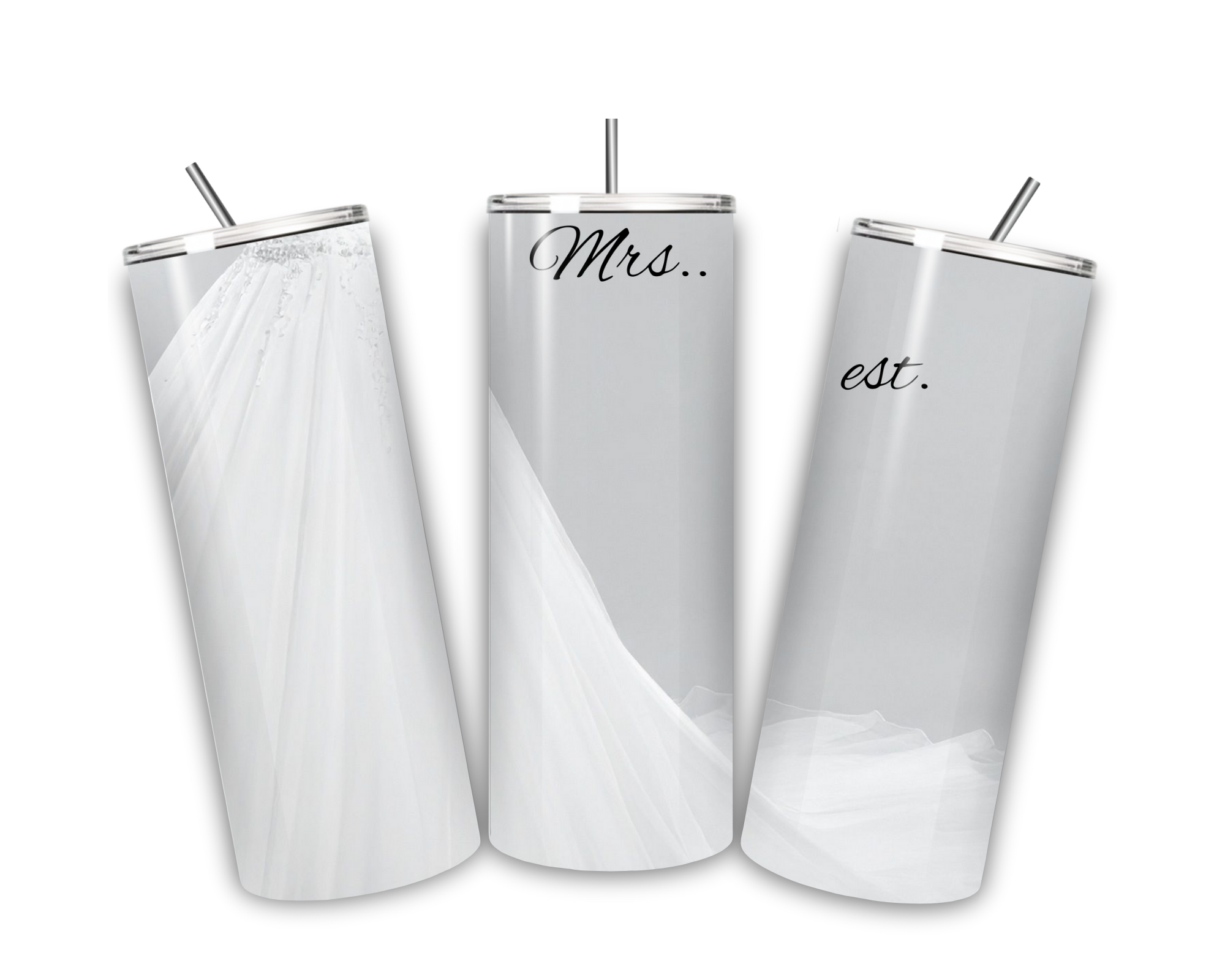  20oz stainless steel bridal tumbler with white dress design, wedding keepsake gift for brides