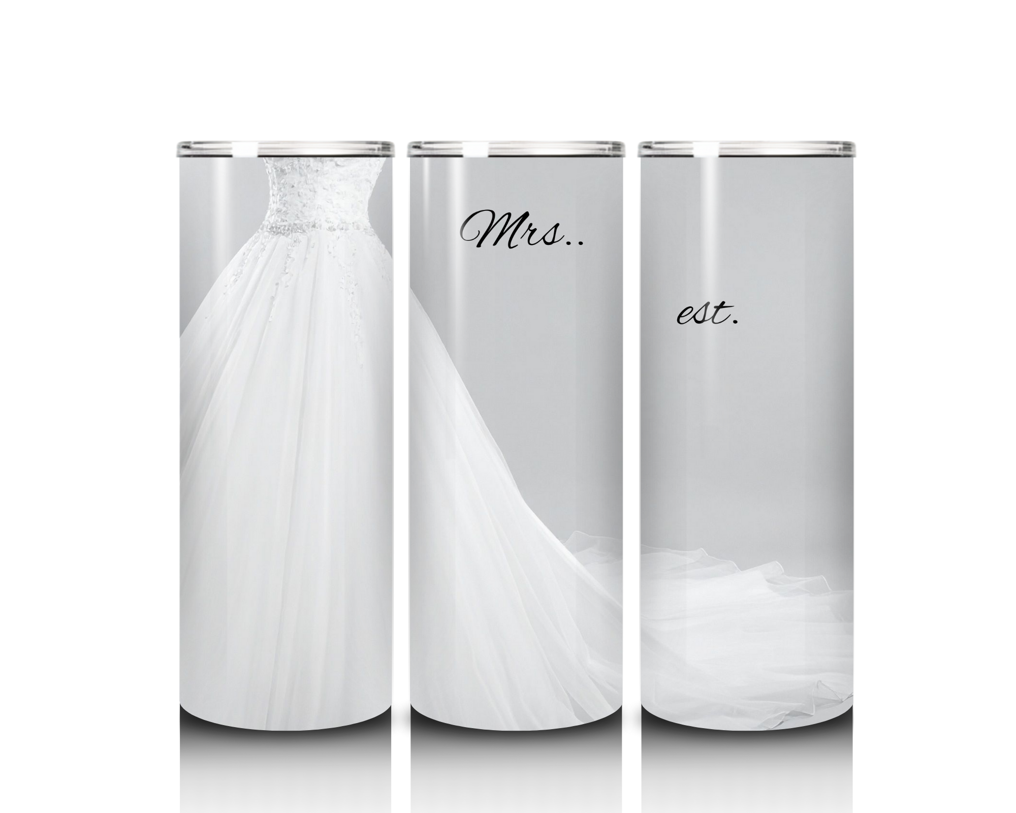  20oz stainless steel bridal tumbler with white dress design, wedding keepsake gift for brides
