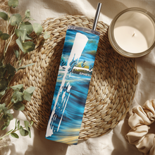 Load image into Gallery viewer, Lifestyle photo of forgiven scripture tumbler with candle and home decor, inspirational Christian gift cup
