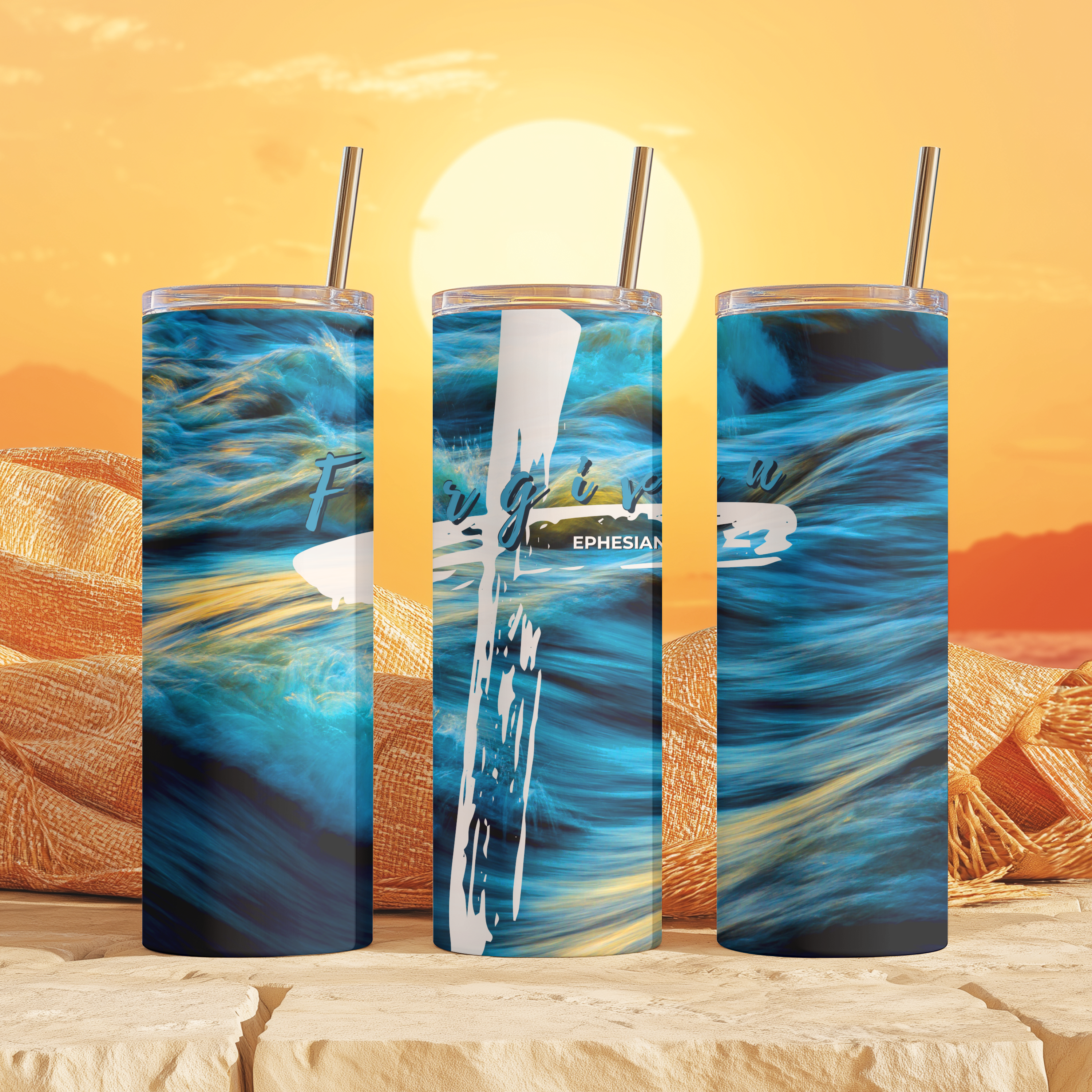 Forgiven Christian tumblers, scripture affirmation cups for men and women, reusable stainless steel drinkware