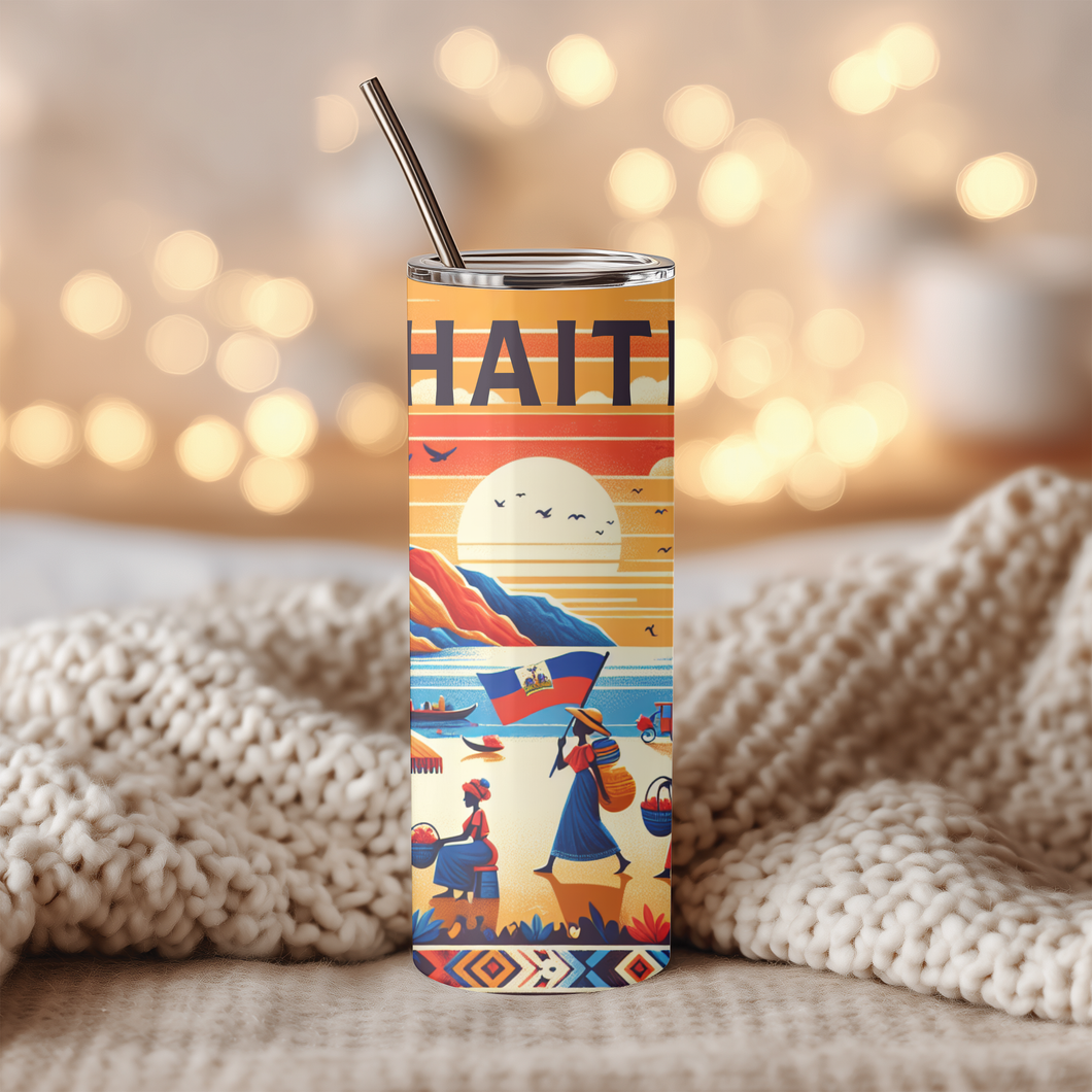 Vibrant Haiti Heritage tumbler featuring Caribbean architecture and culture design by Feelin Ur Vibes.