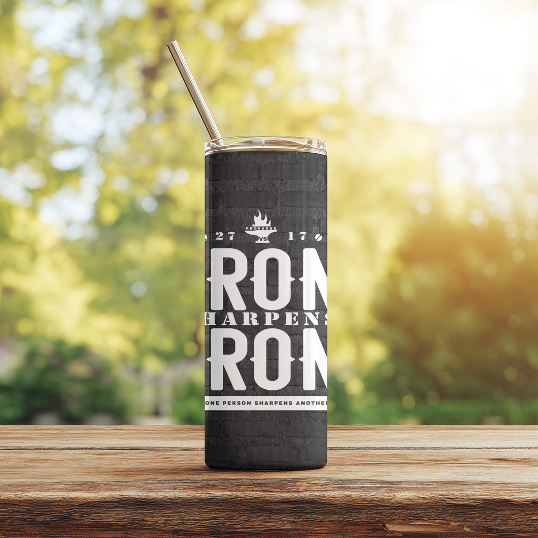 Iron Sharpens Iron™ tumbler with BPA-free lid and reusable straw, durable stainless steel construction.