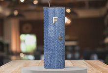 Load and play video in Gallery viewer, Rotating video of Stretched By Faith™ tumbler highlighting denim-inspired wrap design and premium stainless steel finish.
