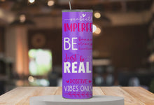 Load and play video in Gallery viewer, 360° rotating mockup of Perfectly Imperfect 20oz tumbler, motivational scripture-inspired stainless steel cup.
