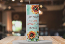 Load and play video in Gallery viewer, 360° rotating mockup of Sunflower Strength™ tumbler with sunflower artwork.
