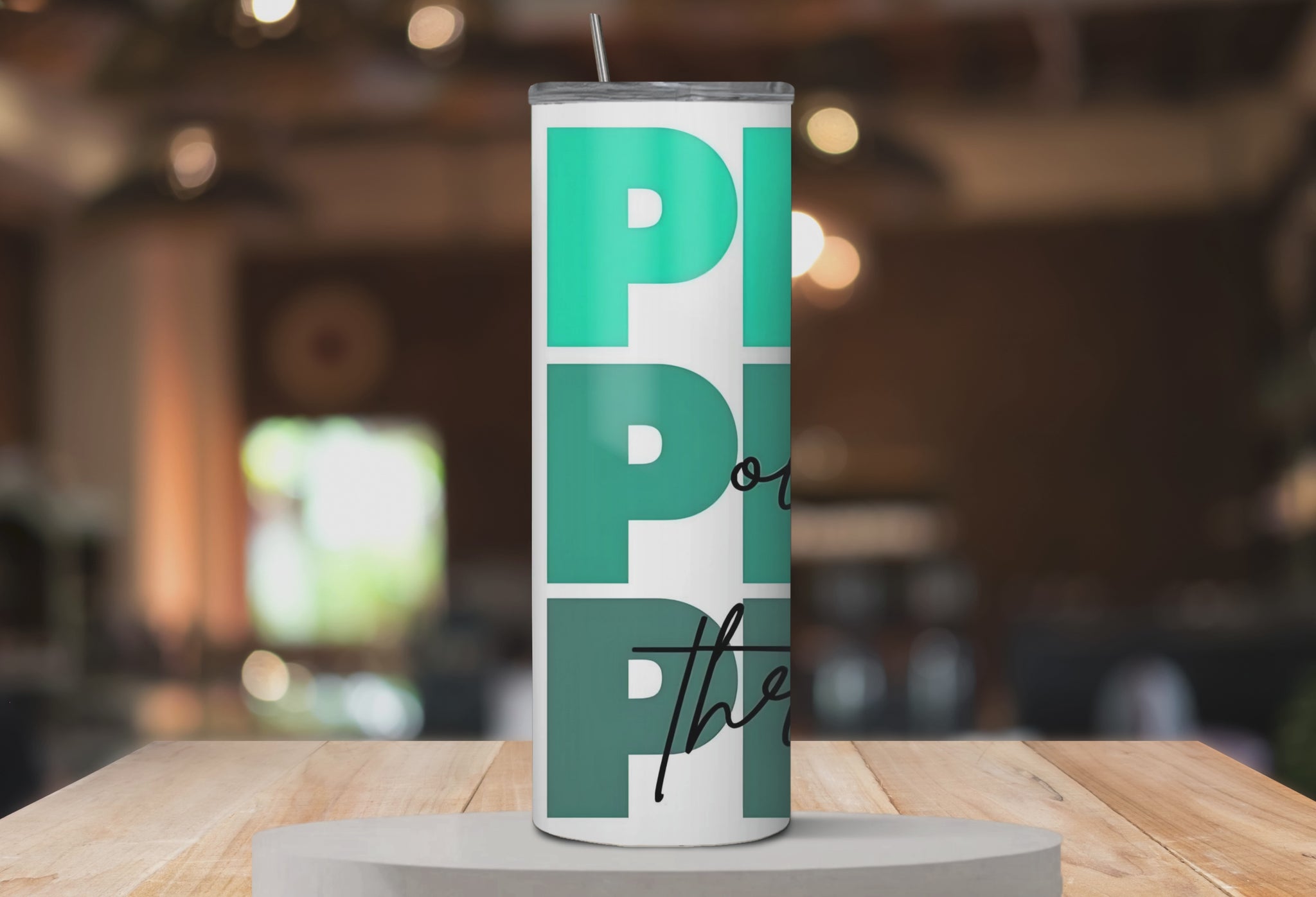 Rotating mockup video of Pray On It, Over It, Through It™ tumbler showing full 360° design and typography layout.