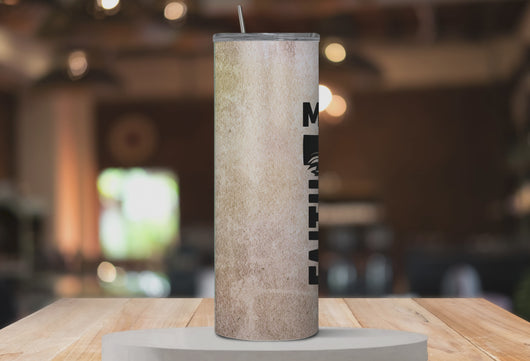 Rotating video of Man of Faith™ tumbler showing scripture wrap design, durable stainless steel finish, and gift-ready packaging.