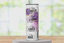 Load and play video in Gallery viewer, 360° rotating mockup of I Am Enough motivational stainless steel tumbler, affirmation scripture-inspired design.
