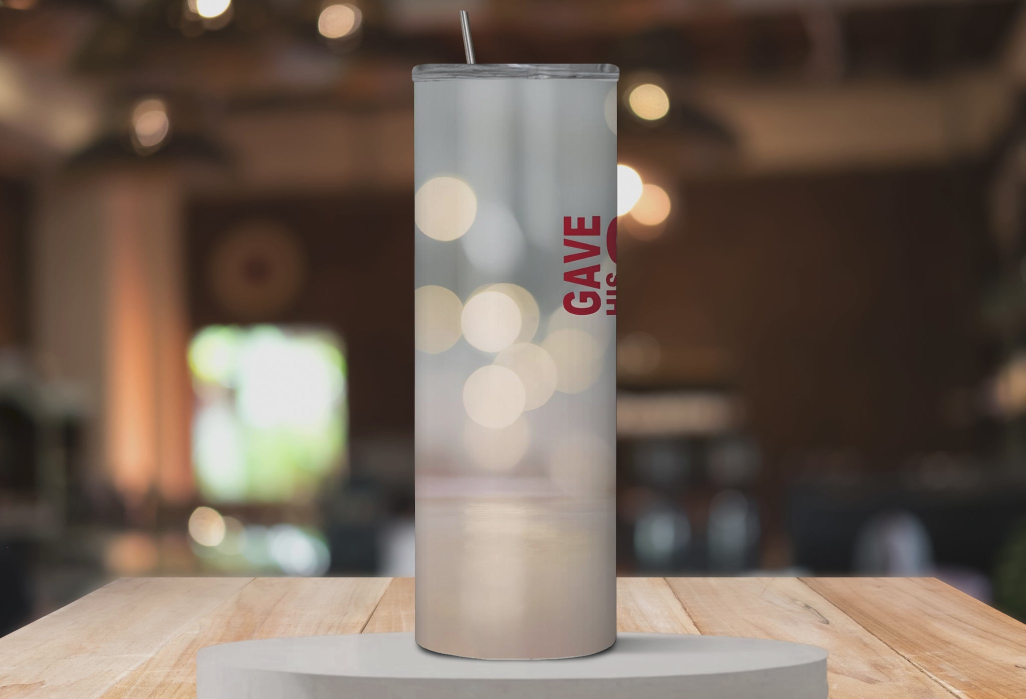 Rotating mockup of the John 3:16 Cross™ tumbler showing all scripture design angles.