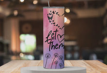 Load and play video in Gallery viewer,  360° rotating mockup of Let Them™ tumbler with pastel design.
