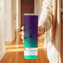 Load image into Gallery viewer, Side angle view of Spiritual Subtweet™ tumbler, slim insulated stainless steel drinkware with modern faith humor.
